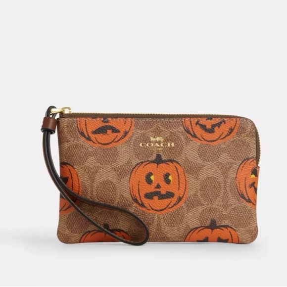 Coach Corner Zip Wristlet In Signature Canvas With Halloween Print - Picture 1 of 3